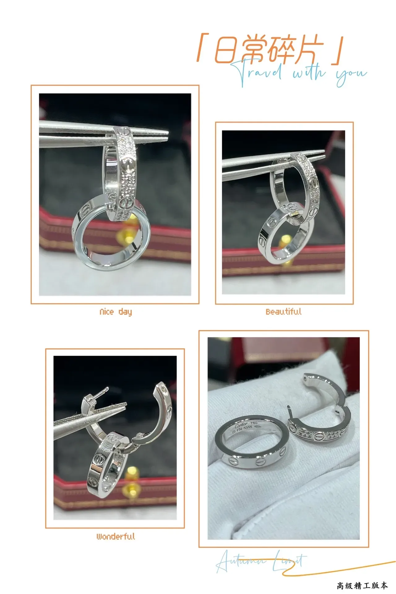 Cartier Juste un Clou Silver Gold Interlocking Double Hoops Pavé-Set Stones Earrings 2