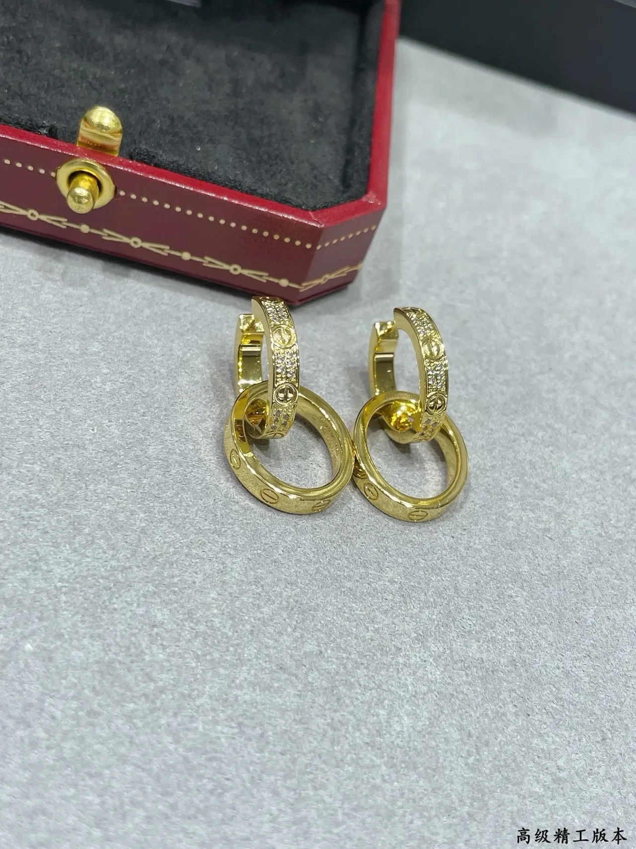Cartier Juste un Clou Silver Gold Interlocking Double Hoops Pavé-Set Stones Earrings 3