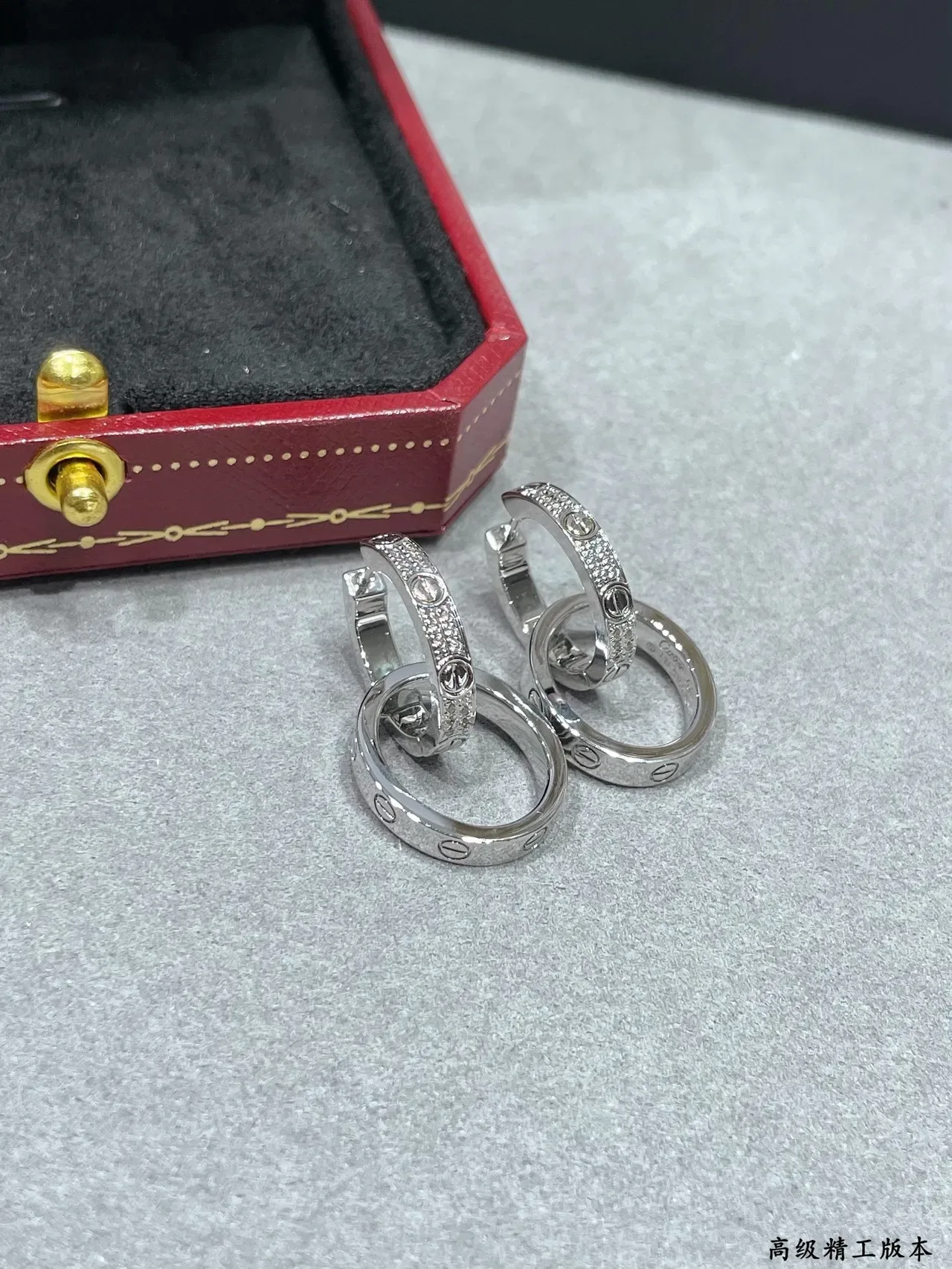 Cartier Juste un Clou Silver Gold Interlocking Double Hoops Pavé-Set Stones Earrings 4