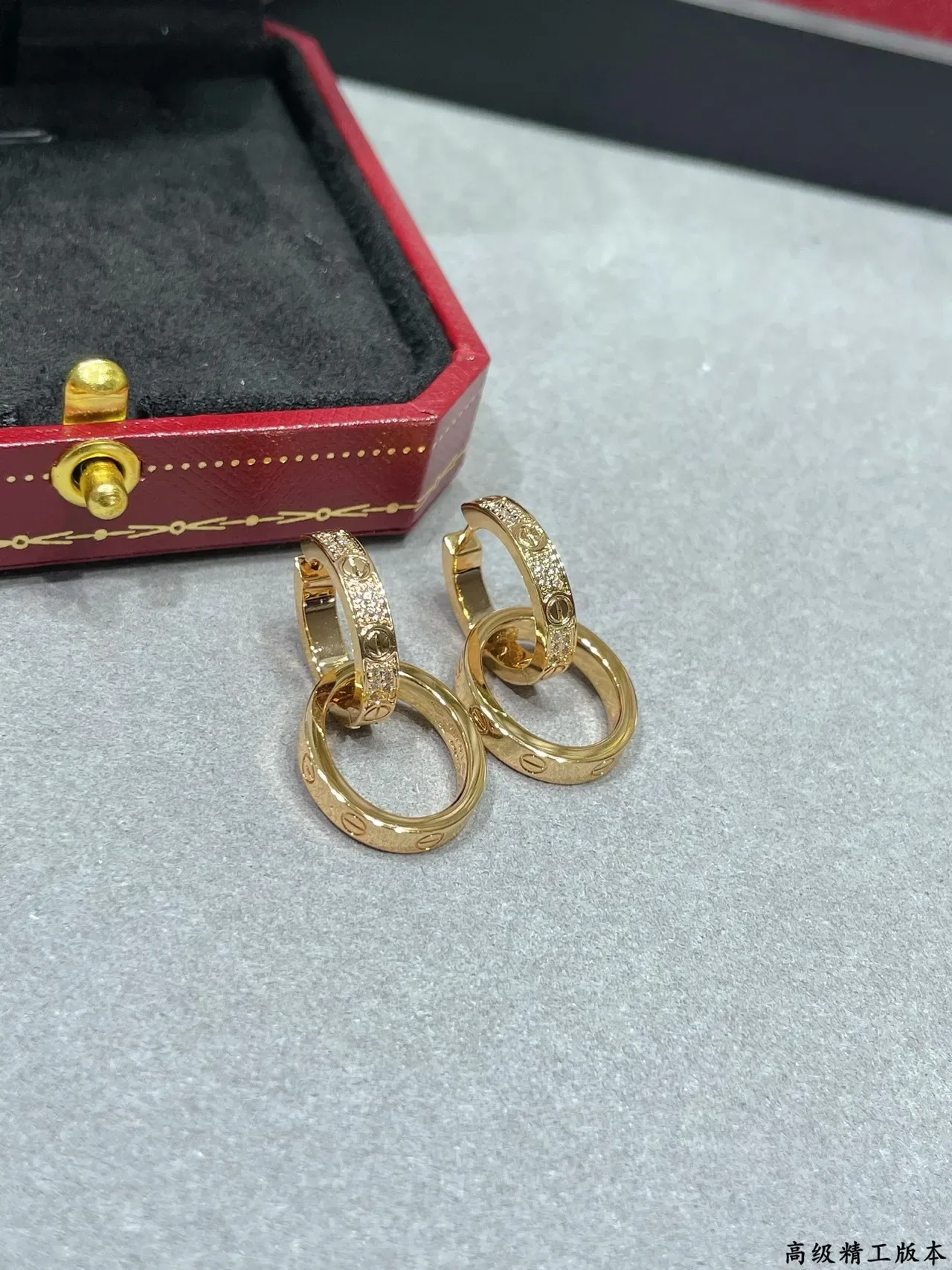 Cartier Juste un Clou Silver Gold Interlocking Double Hoops Pavé-Set Stones Earrings 5