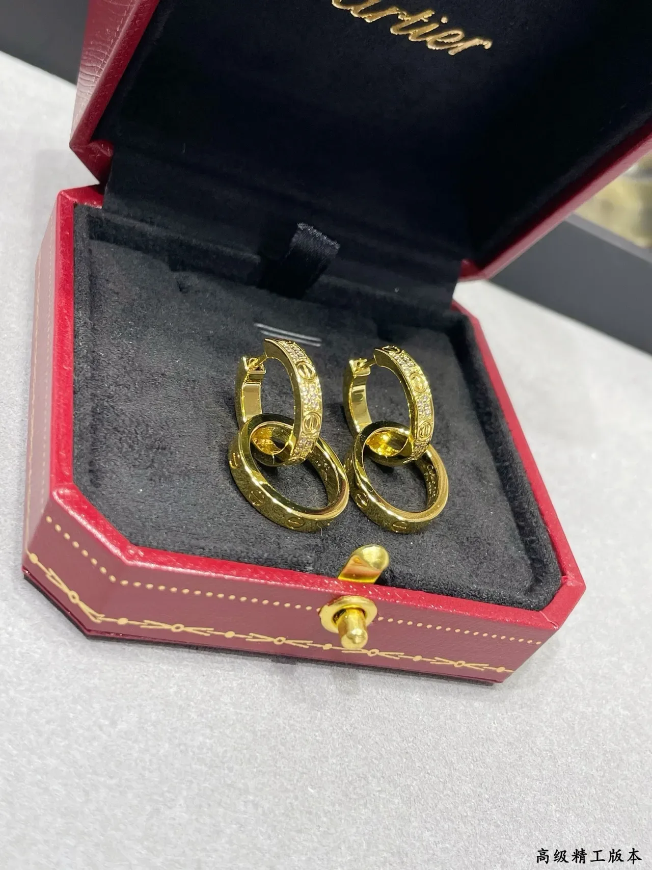 Cartier Juste un Clou Silver Gold Interlocking Double Hoops Pavé-Set Stones Earrings 6