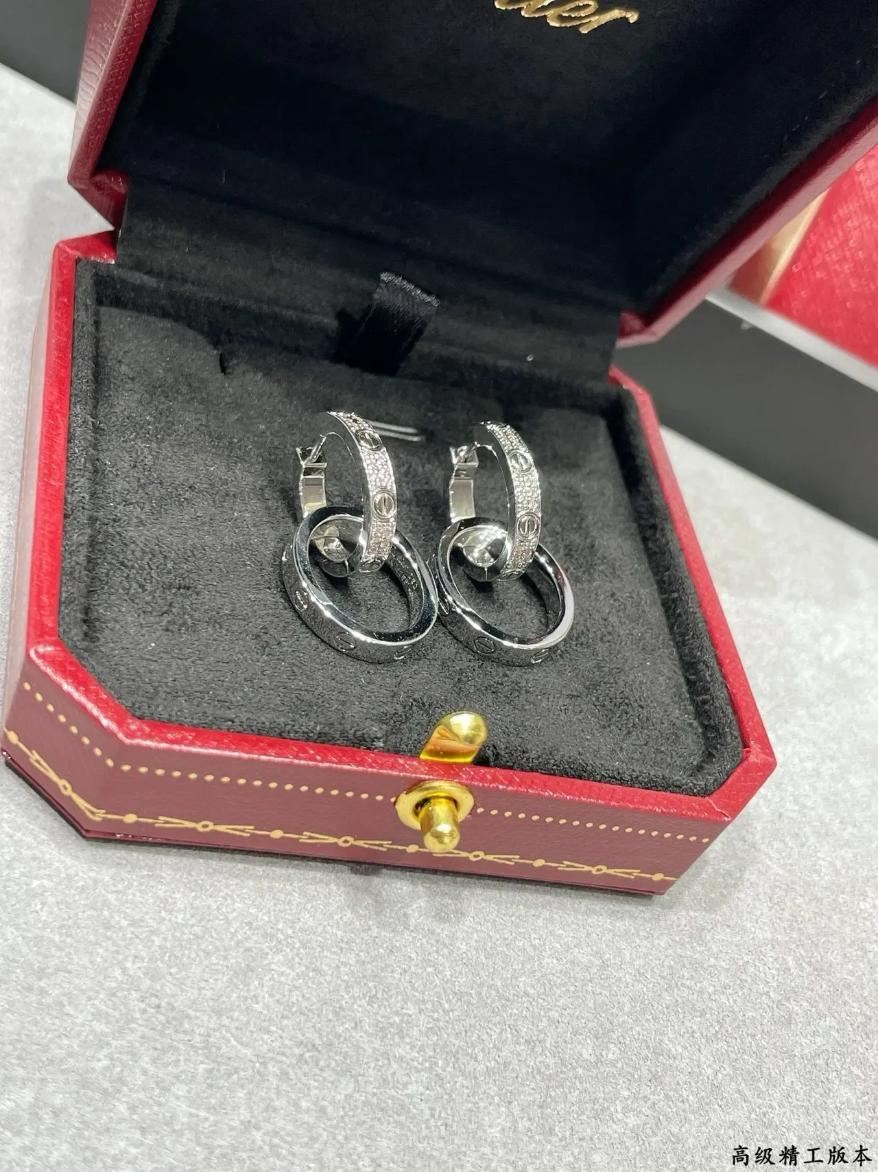 Cartier Juste un Clou Silver Gold Interlocking Double Hoops Pavé-Set Stones Earrings 7