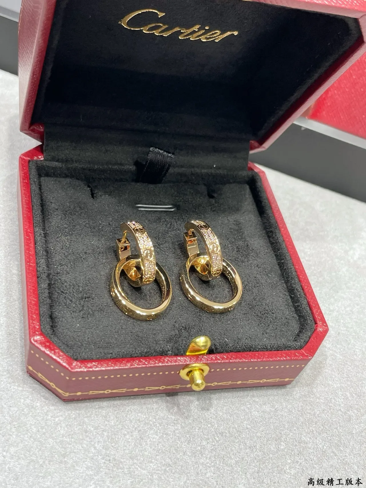 Cartier Juste un Clou Silver Gold Interlocking Double Hoops Pavé-Set Stones Earrings 8