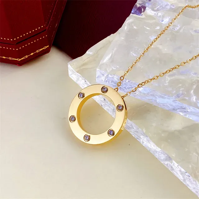 Cartier Love Circular Open Ring Bezel-Set Stone Necklace 3