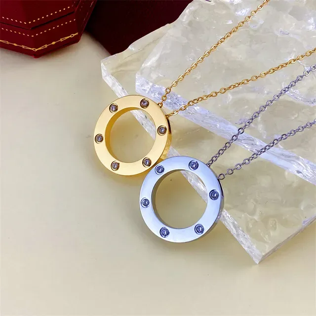 Cartier Love Circular Open Ring Bezel-Set Stone Necklace 4