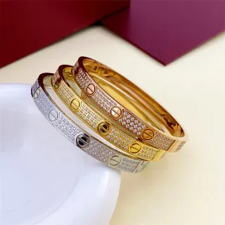Cartier Love Gold Silver Pavé-Set Screw-Motif Bracelet