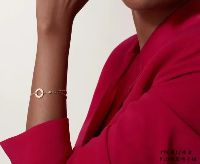 Cartier Love Gold Silver Thin Chain-Link Circular Open-Ring Motif Bracelet 9