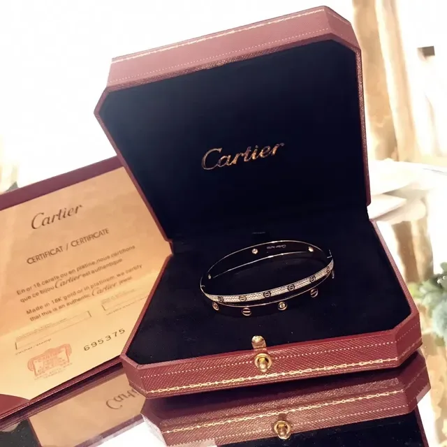 Cartier Love Rose Gold Pavé Diamond Screw Motif Bracelet 7