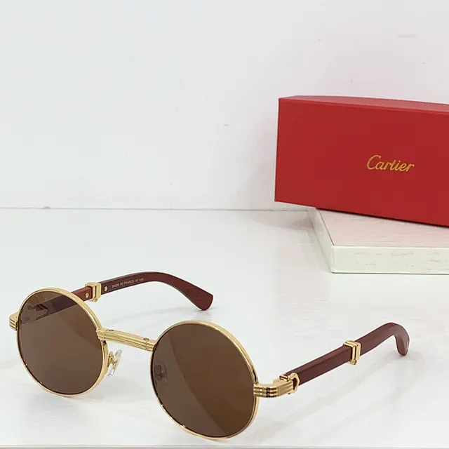Cartier Óculos de Sol Redondos de Acetato em Ouro e Marrom 3