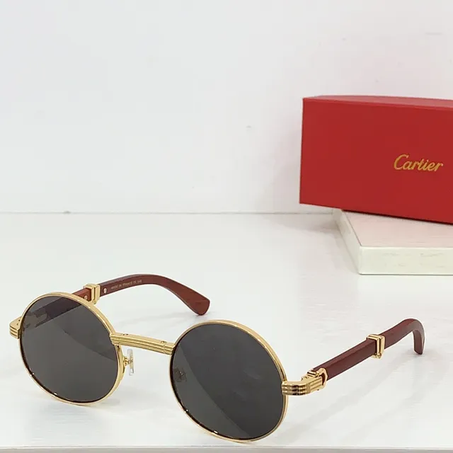 Cartier Óculos de Sol Redondos de Acetato em Ouro e Marrom 4