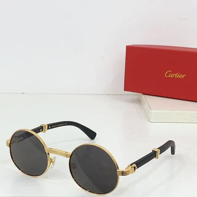 Cartier Óculos de Sol Redondos de Acetato em Ouro e Marrom 7
