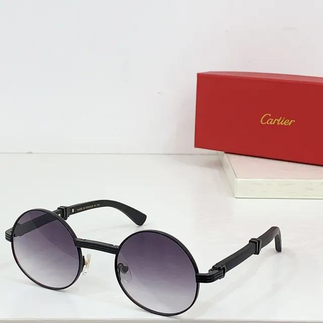 Cartier Óculos de Sol Redondos de Acetato em Ouro e Marrom 9
