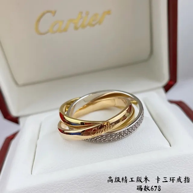 Anel Cartier Trinity Ouro Prata Triple-Interlocking Bands Pavé Diamante Anel de Banda 2