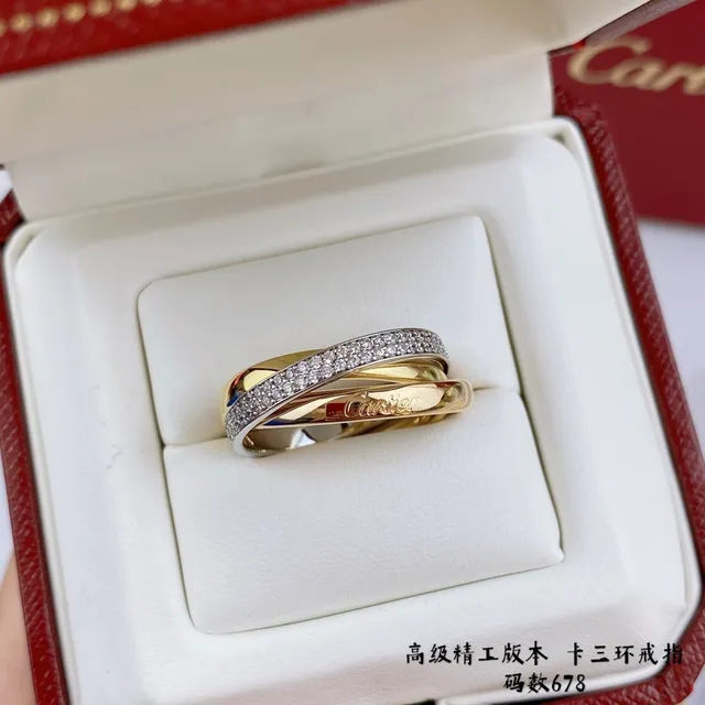 Anel Cartier Trinity Ouro Prata Triple-Interlocking Bands Pavé Diamante Anel de Banda 4