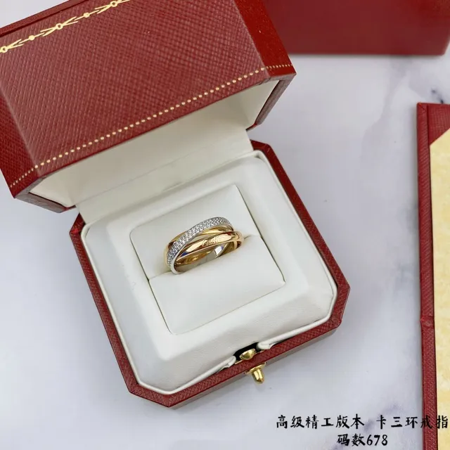 Anel Cartier Trinity Ouro Prata Triple-Interlocking Bands Pavé Diamante Anel de Banda 5