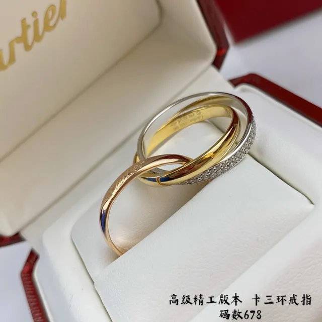 Anel Cartier Trinity Ouro Prata Triple-Interlocking Bands Pavé Diamante Anel de Banda 6