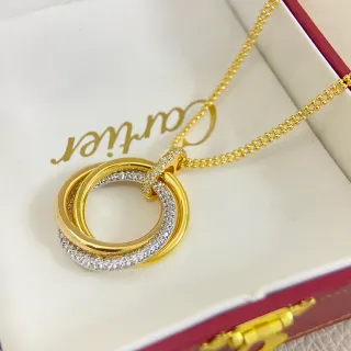 Cartier Trinity Pavé Diamond and Gold Interlocking Rings Necklace