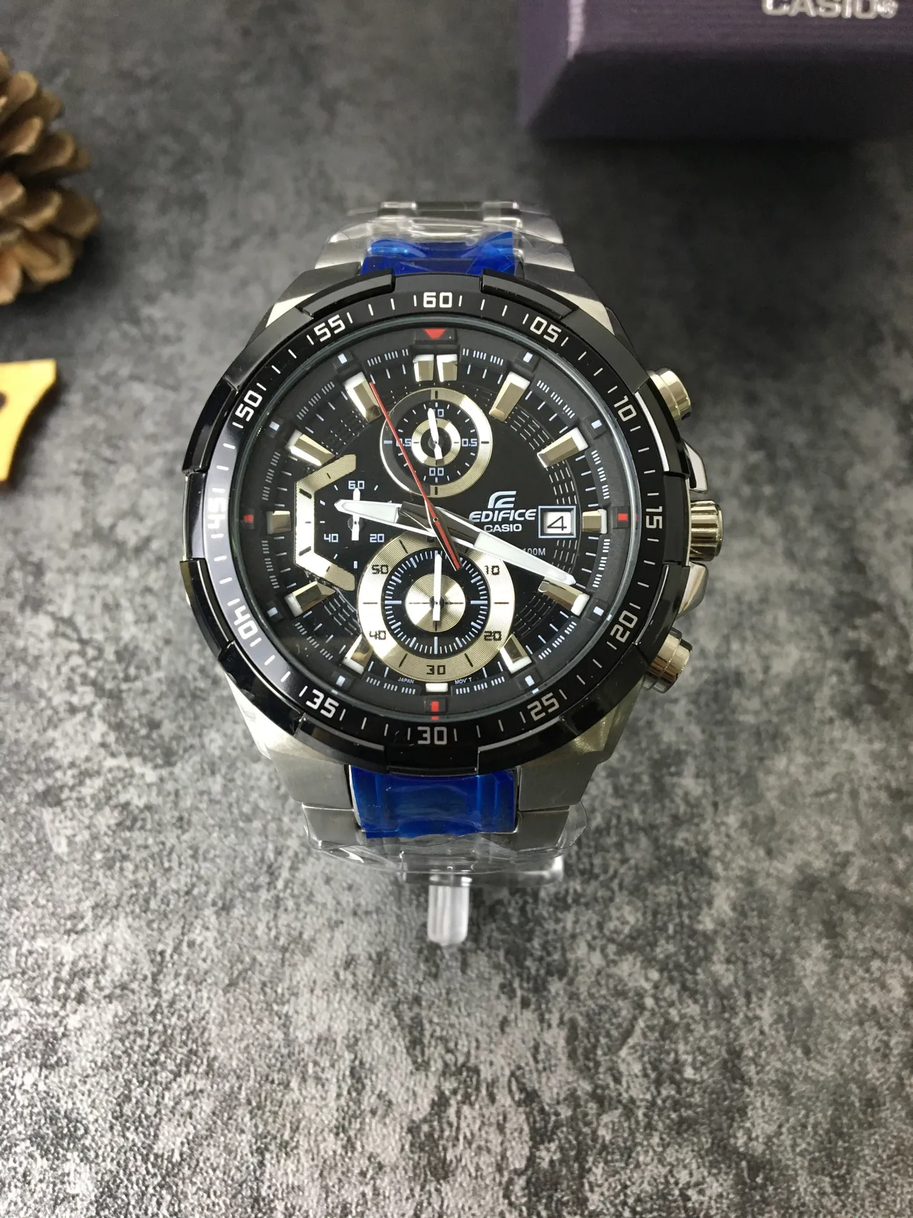 Casio Black Blue Chronograph Tachymeter Bezel Watch 5