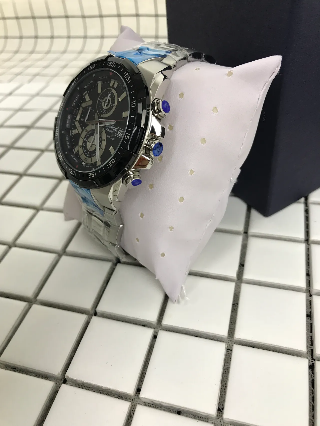 Casio Black Blue Chronograph Tachymeter Bezel Watch 9