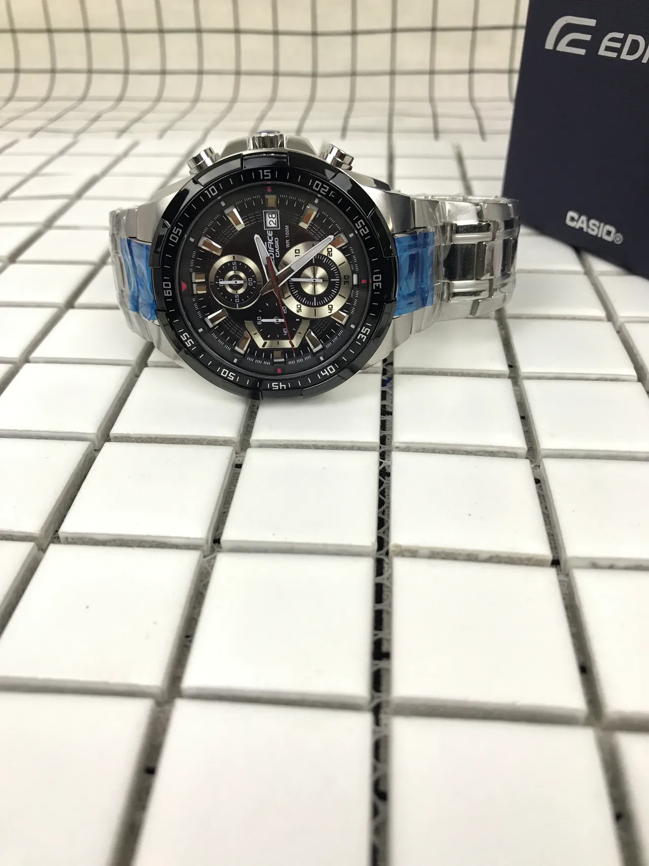 Casio Black Blue Chronograph Tachymeter Bezel Watch 11