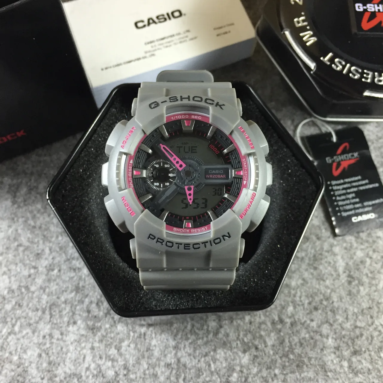 Casio G-Shock GA-100 رمادي و وردي ساعة رياضية 12