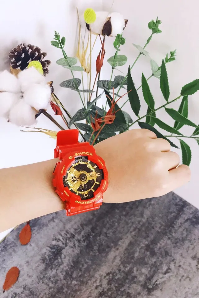 Casio 红色金色 粗 树脂表壳 模拟-数字表盘 手表 5