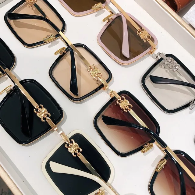 Celine Ava أسود فضي مربع كبير إطار إسيتات ريم نظارات بصرية 4