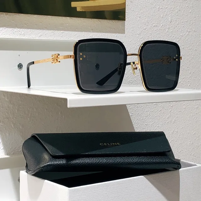 Celine Ava أسود فضي مربع كبير إطار إسيتات ريم نظارات بصرية 5