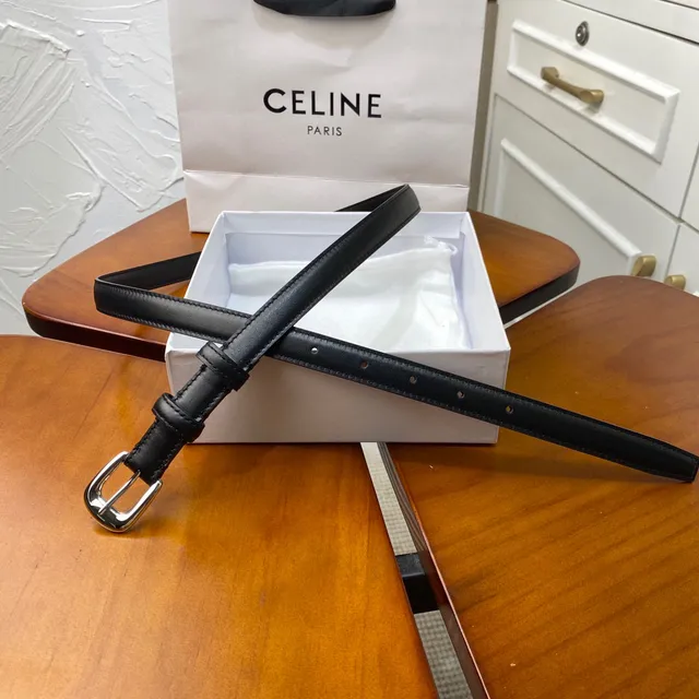 Celine Black Gold Slim Buckle Leather Belt 18