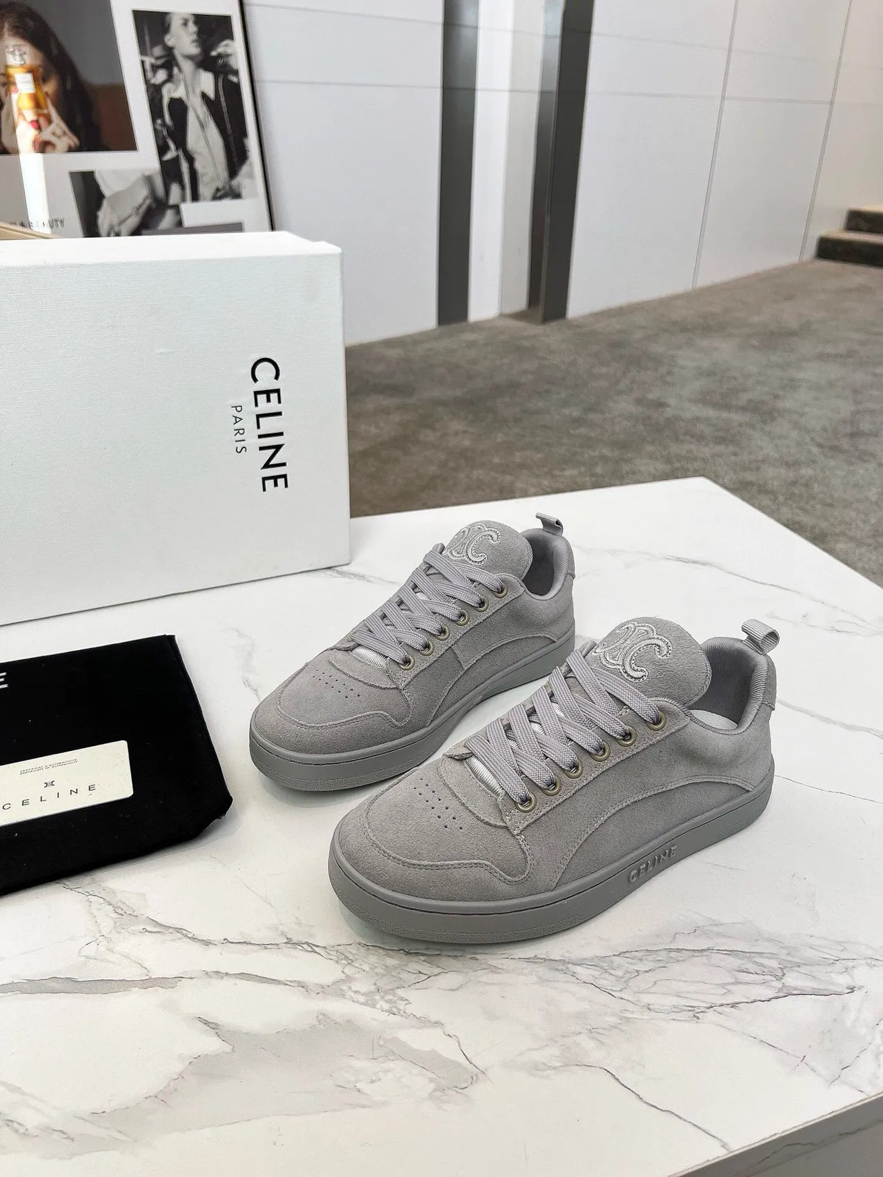 Celine CT-01 ধূসর সুয়েড লাইফস্টাইল স্নিকার 9
