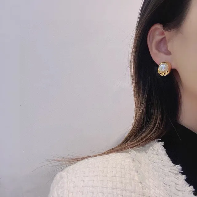 Celine Boucles d'Oreilles Perles Ovales Dorées 2