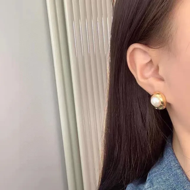 Celine Boucles d'Oreilles Perles Ovales Dorées 3