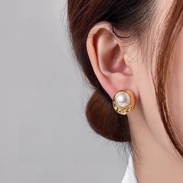 Celine Boucles d'Oreilles Perles Ovales Dorées 9