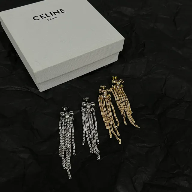 Celine Triomphe Crystal Chain Fringe Earrings 5
