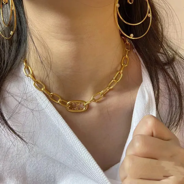 Celine Triomphe Gold-Tone Oval Link Necklace 3
