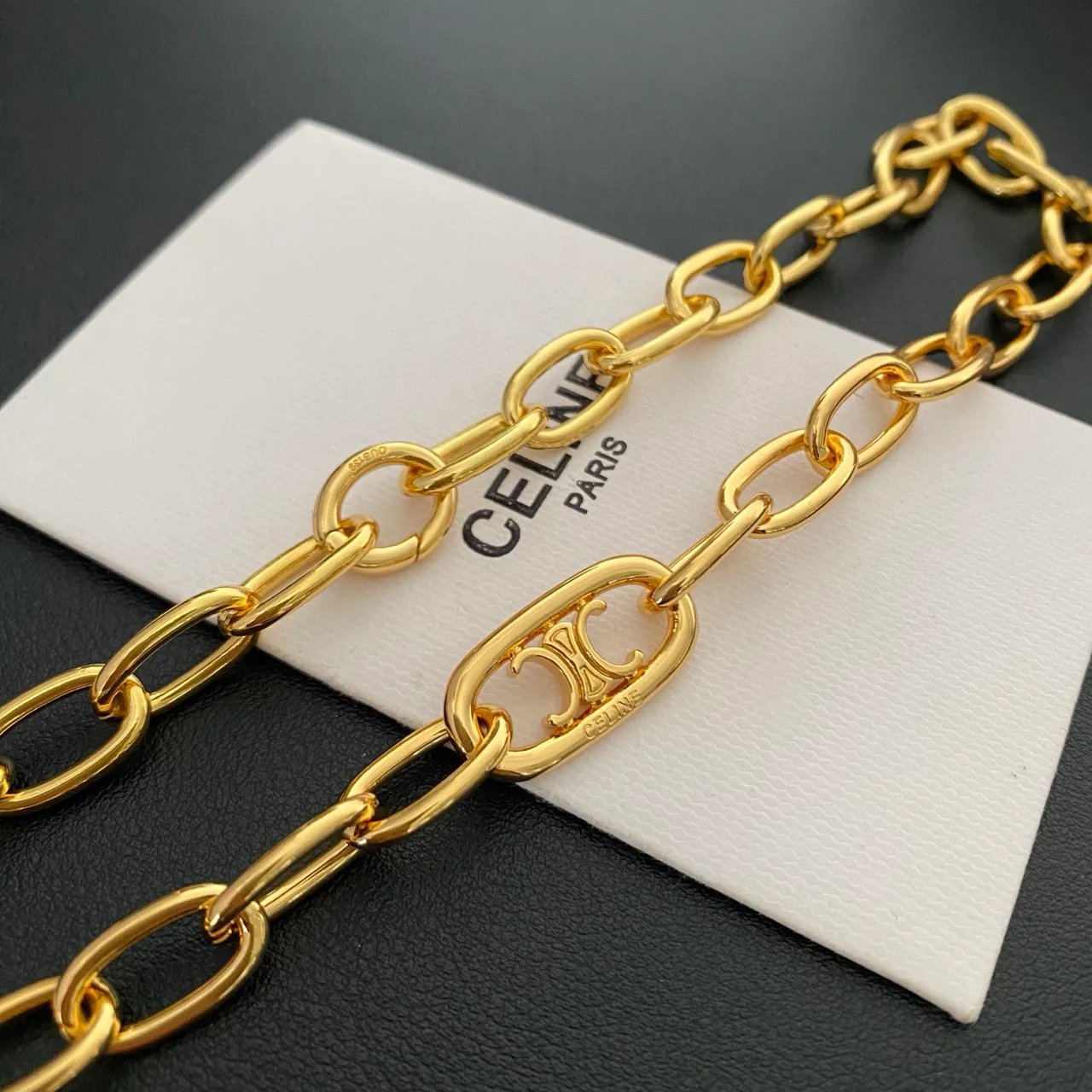 Celine Triomphe Gold-Tone Oval Link Necklace 6
