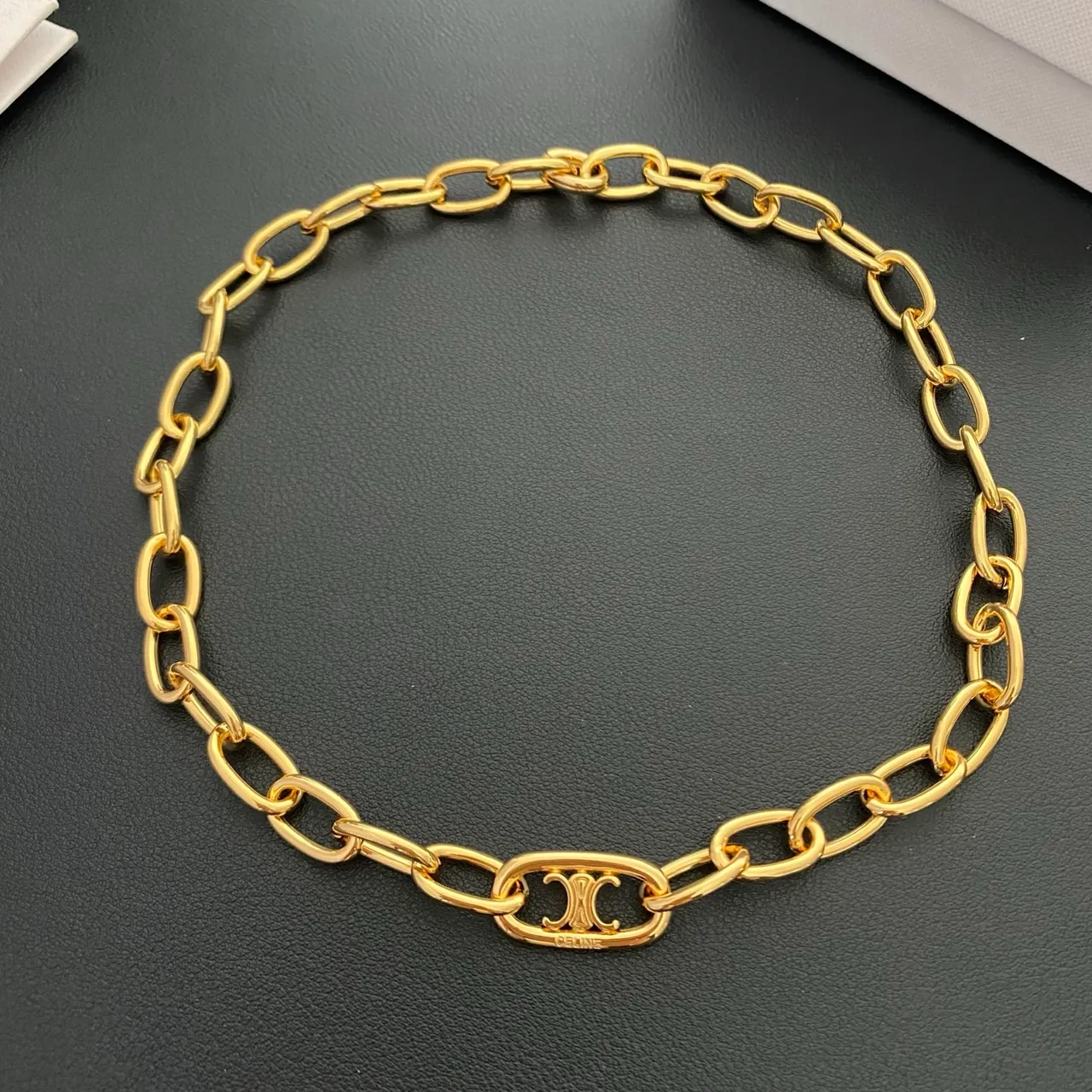 Celine Triomphe Gold-Tone Oval Link Necklace 8