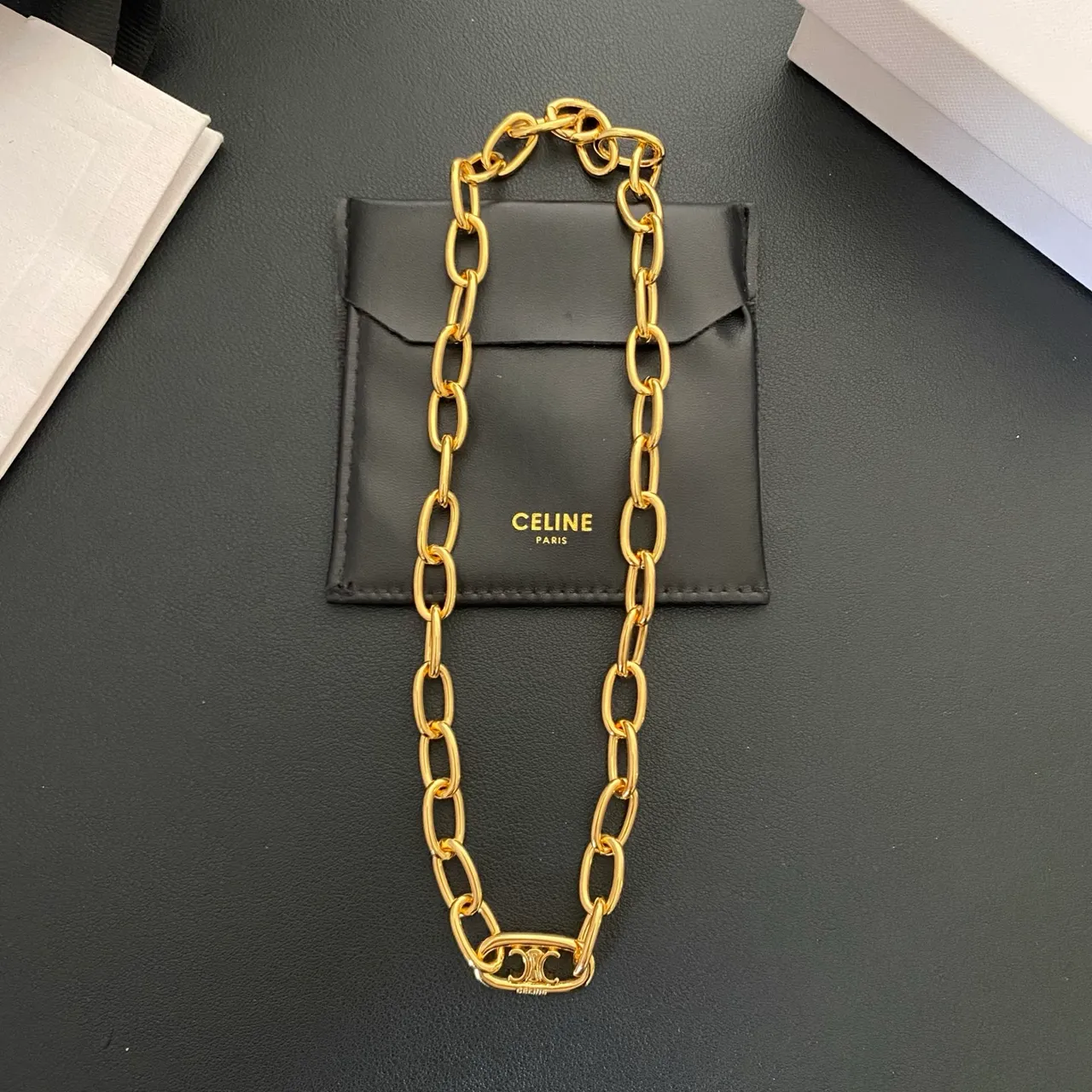 Celine Triomphe Gold-Tone Oval Link Necklace 9