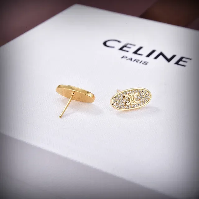Celine Triomphe Oval Pavé Crystal Monogram Stud Earrings 2