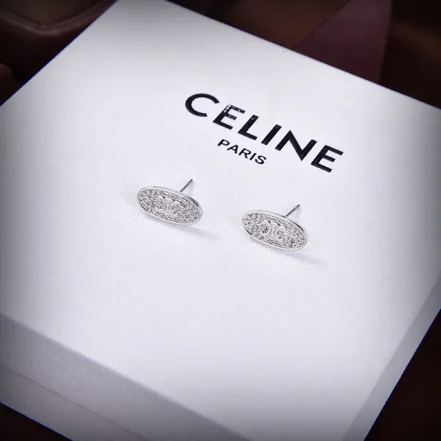 Celine Triomphe Oval Pavé Crystal Monogram Stud Earrings 5