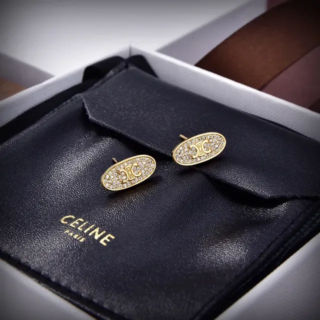 Celine Triomphe Oval Pavé Crystal Monogram Stud Earrings 6