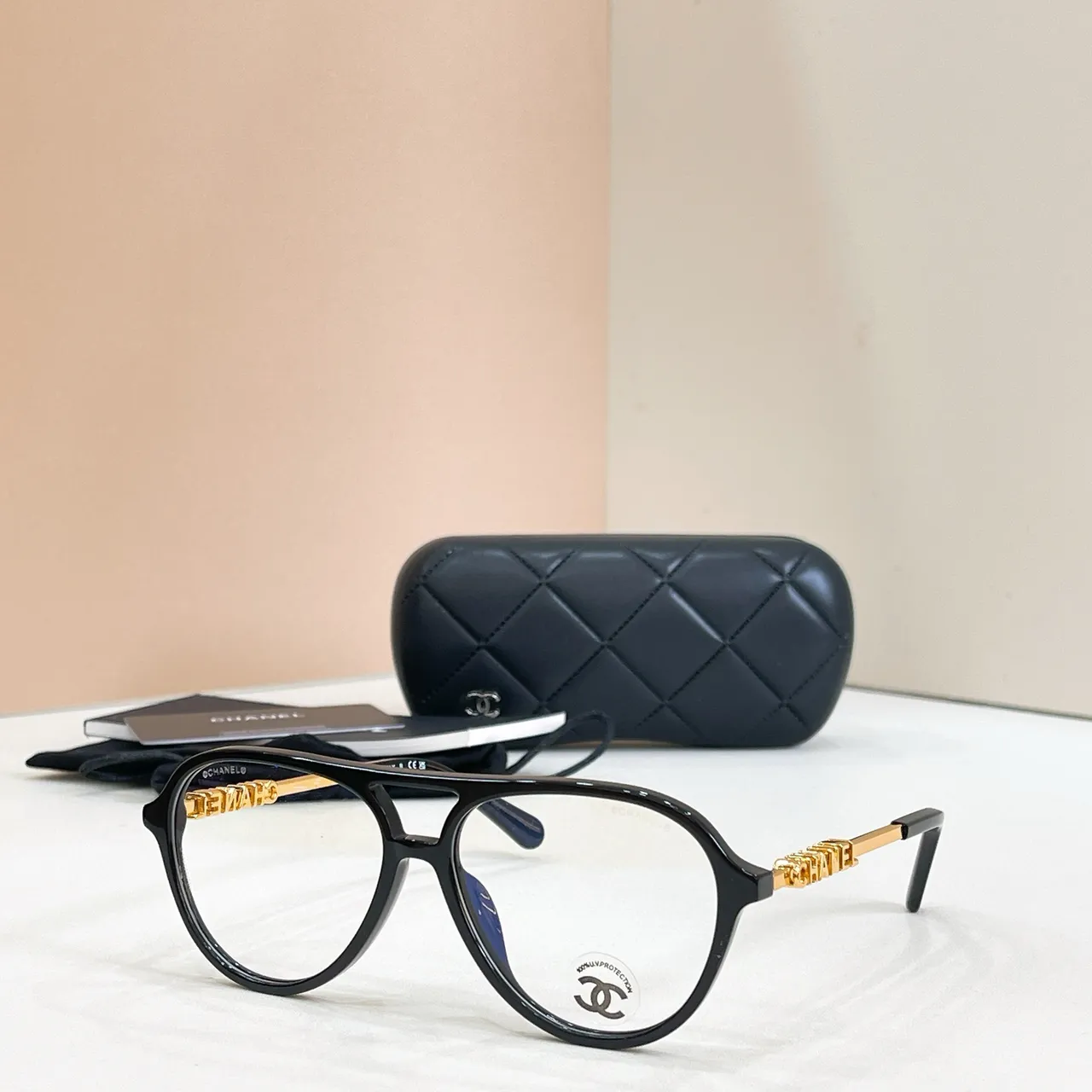 Chanel Aviator Noir Or Silhouette Double Pont Lunettes de Soleil 8