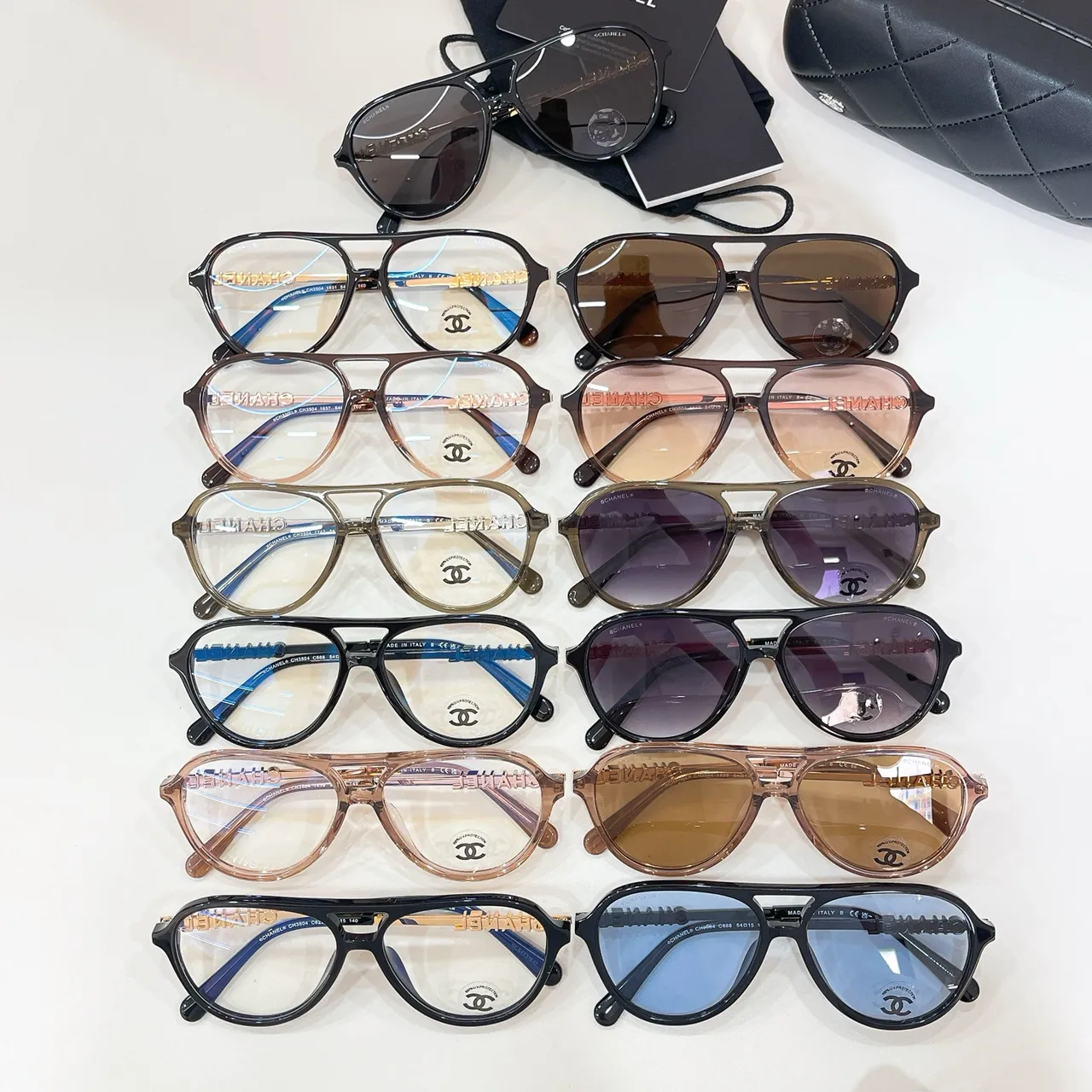 Chanel Aviator Noir Or Silhouette Double Pont Lunettes de Soleil 9