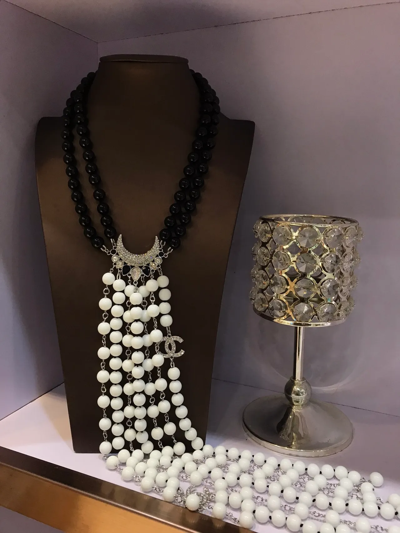 Chanel Black White Multi-Strand Beaded Necklace 2