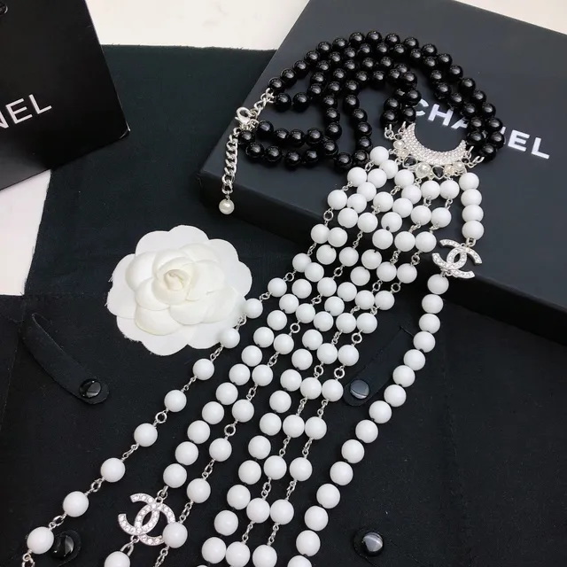 Chanel Black White Multi-Strand Beaded Necklace 3