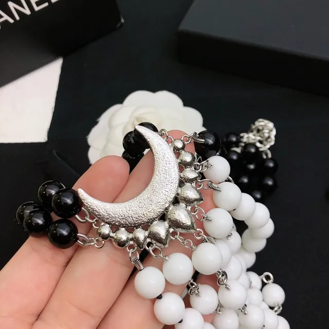 Chanel Black White Multi-Strand Beaded Necklace 5