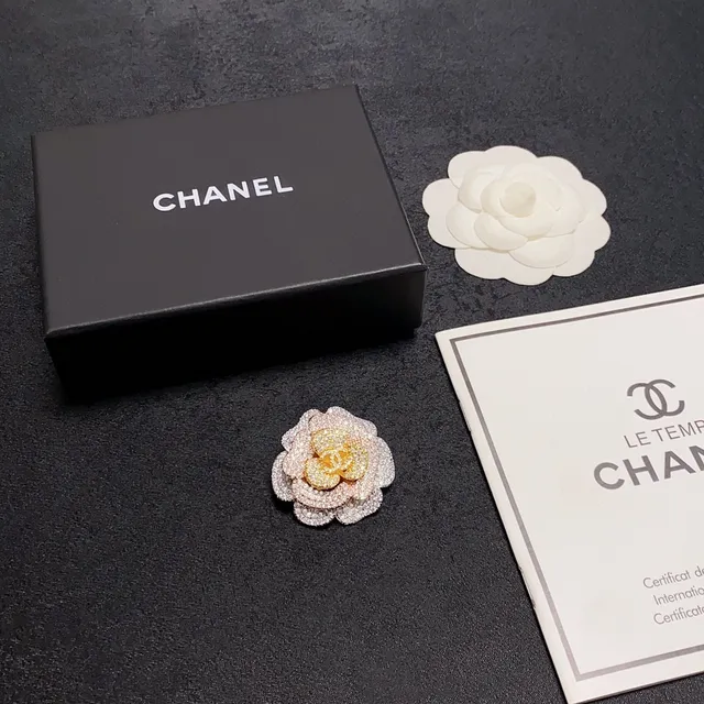 Chanel Camellia Pave Crystal and Two-Tone Metal Brooch 2