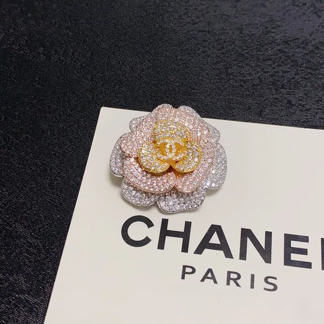 Chanel Camellia Pave Crystal and Two-Tone Metal Brooch 3