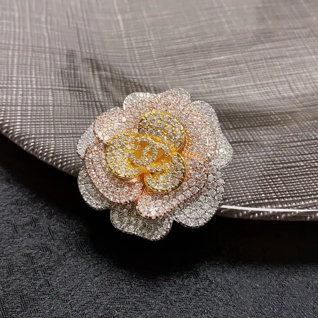 Chanel Camellia Pave Crystal and Two-Tone Metal Brooch 4