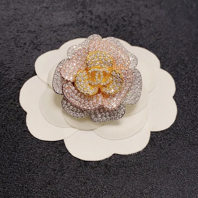 Chanel Camellia Pave Crystal and Two-Tone Metal Brooch 7